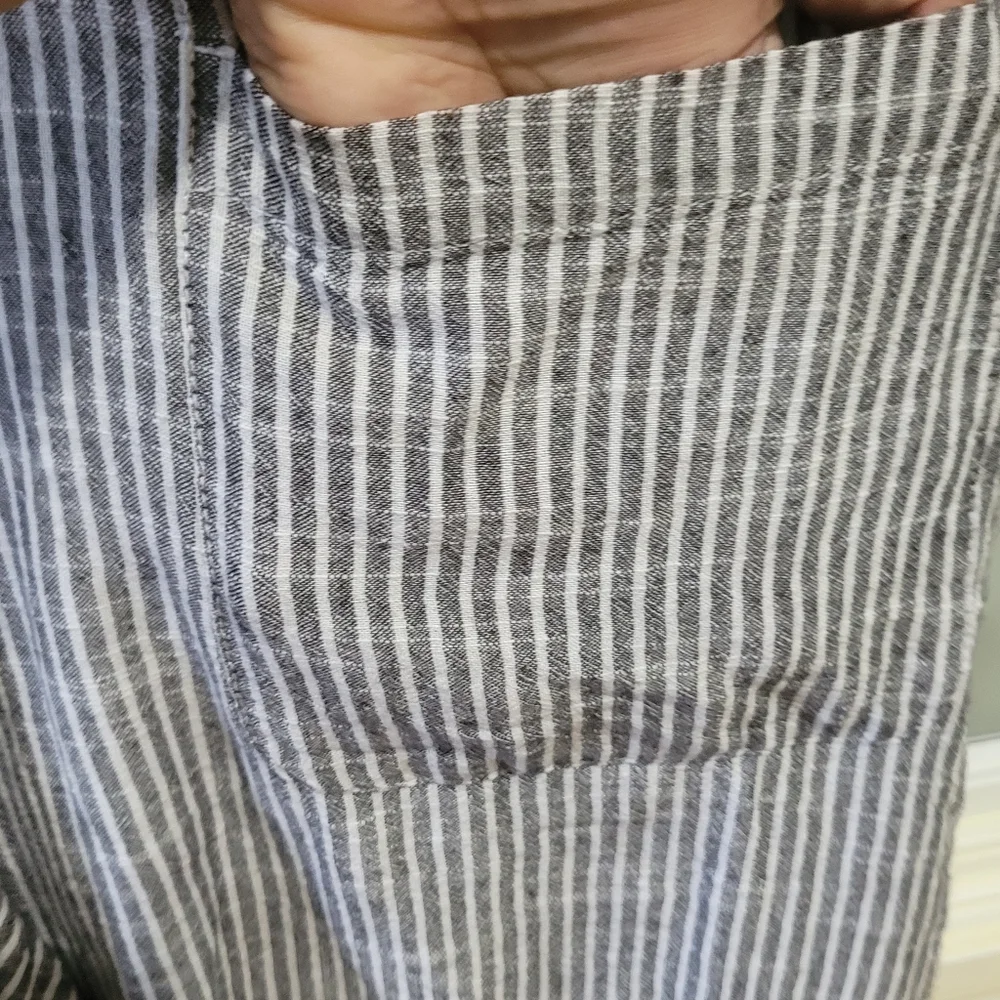 Max Studio Striped Sleeveless Pin Stripe Jumpsuit Rumper Cotton Linen Blend Sm - Picture 10 of 14